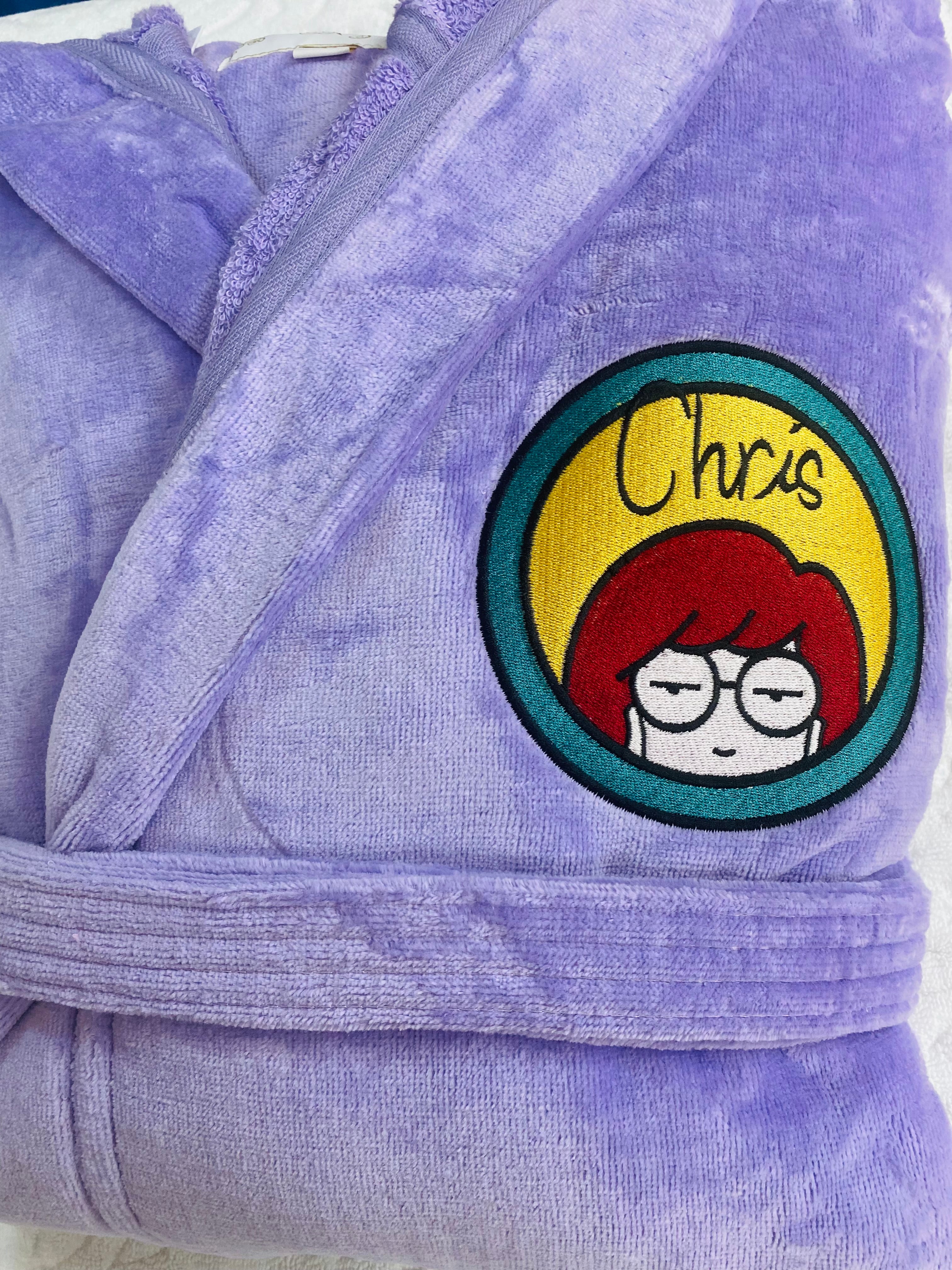 Terry Velour Hooded Robe with the Cute Girl Embroidery