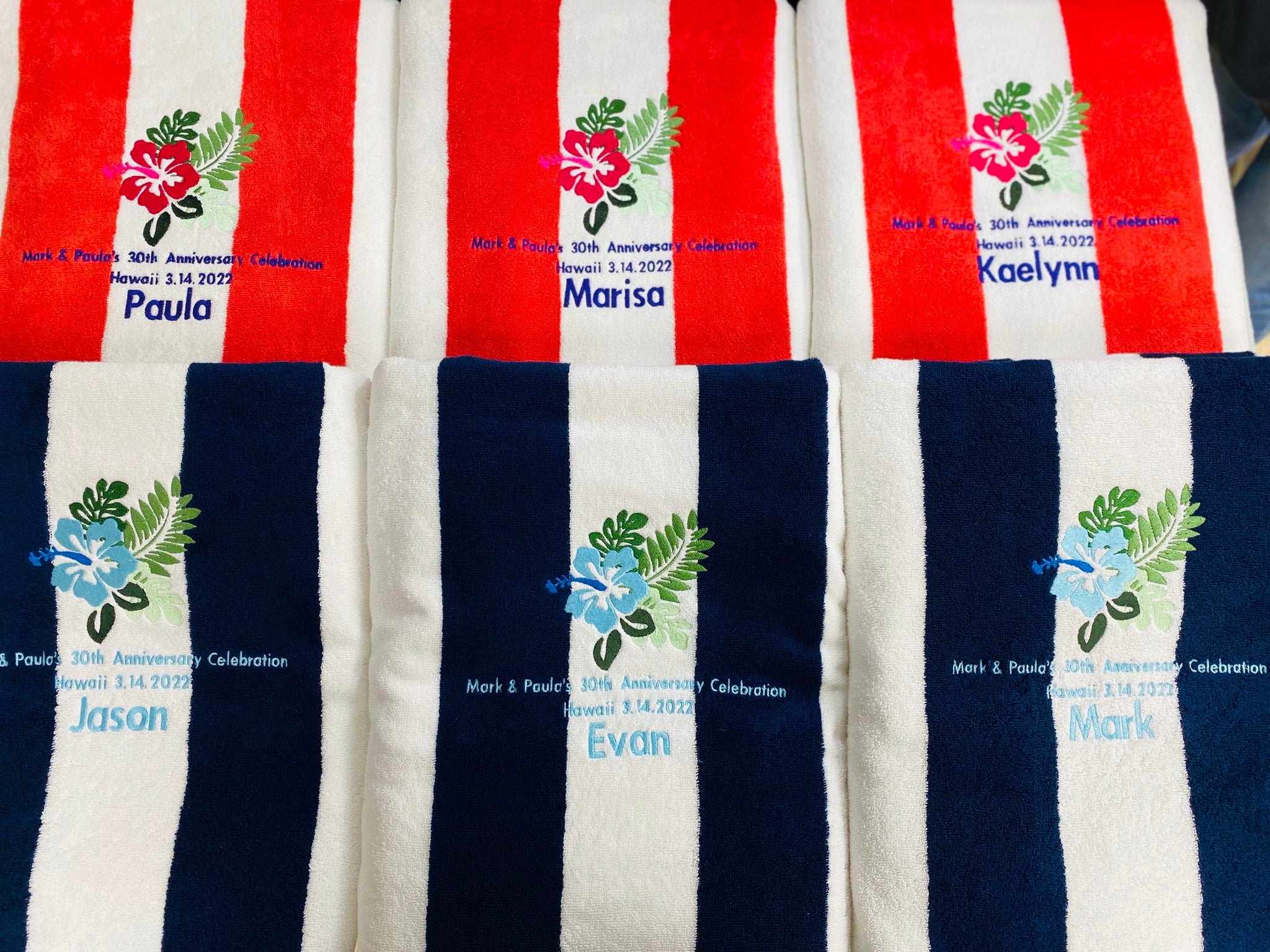 Personalized Cabana Beach and Pool Towels for an Anniversary Event in Hawaii