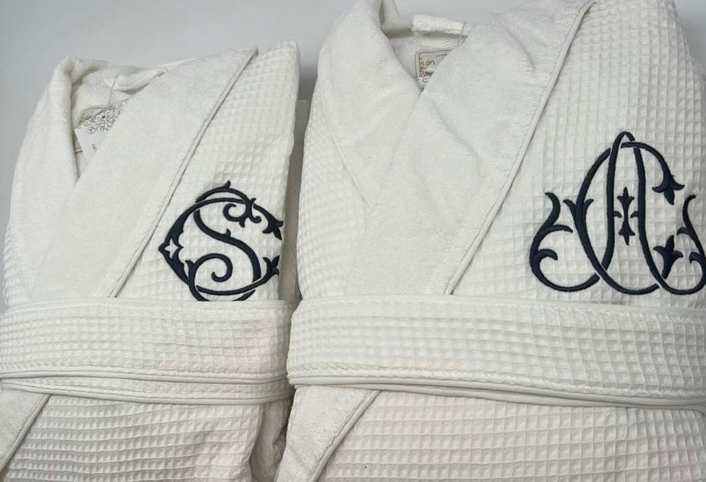 Waffle Terry Embroidered Spa Robe, Made in Turkey