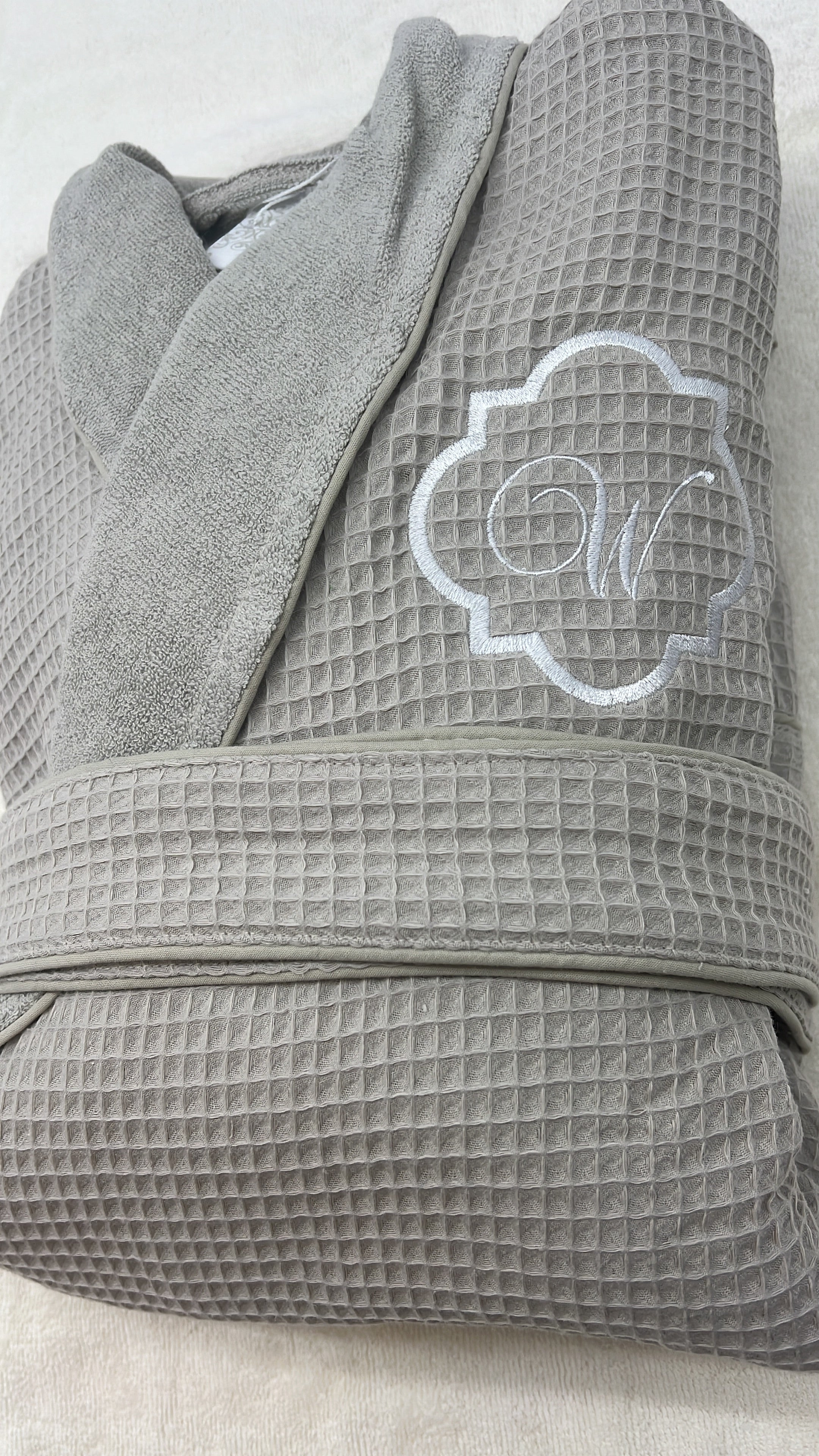 Waffle Terry Embroidered Spa Robe, Made in Turkey