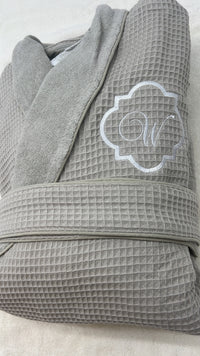 Waffle Terry Embroidered Spa Robe, Made in Turkey