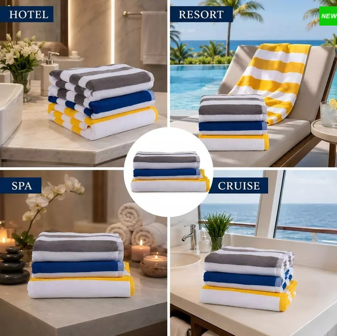 100% Cotton Striped Cabana Beach Towel – Custom Hospitality Collection