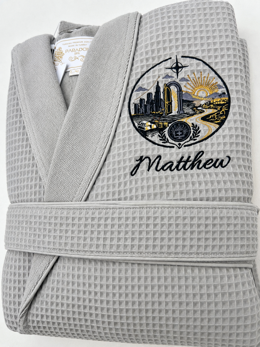 Waffle Terry Embroidered Spa Robe, Made in Turkey