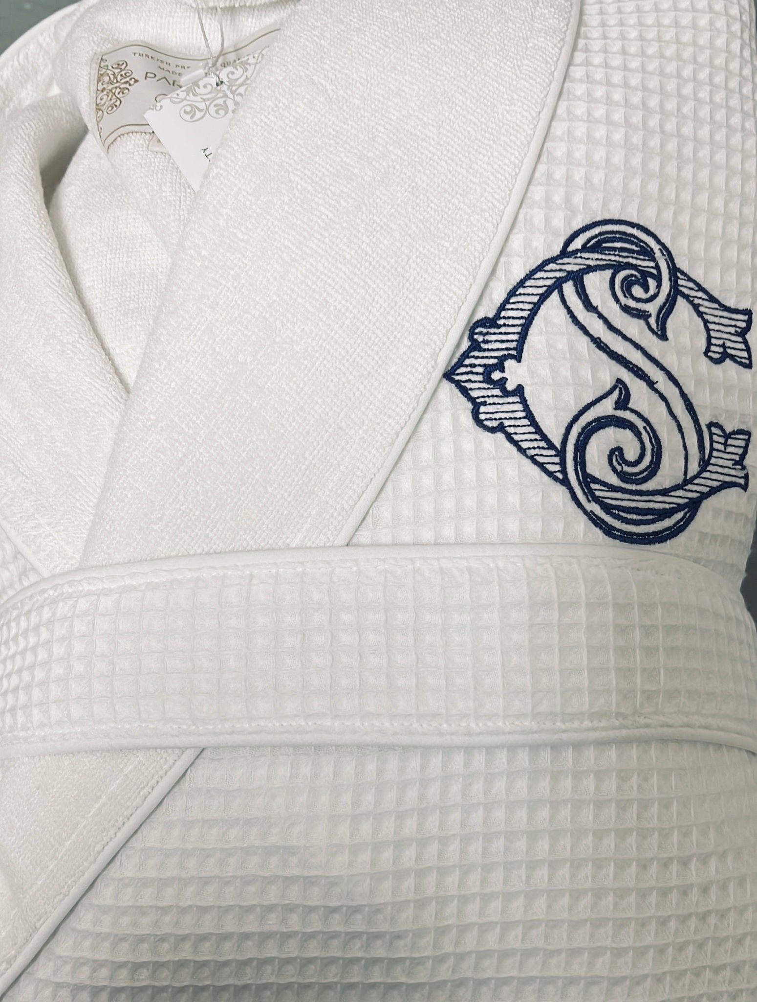 Waffle Terry Embroidered Spa Robe, Made in Turkey