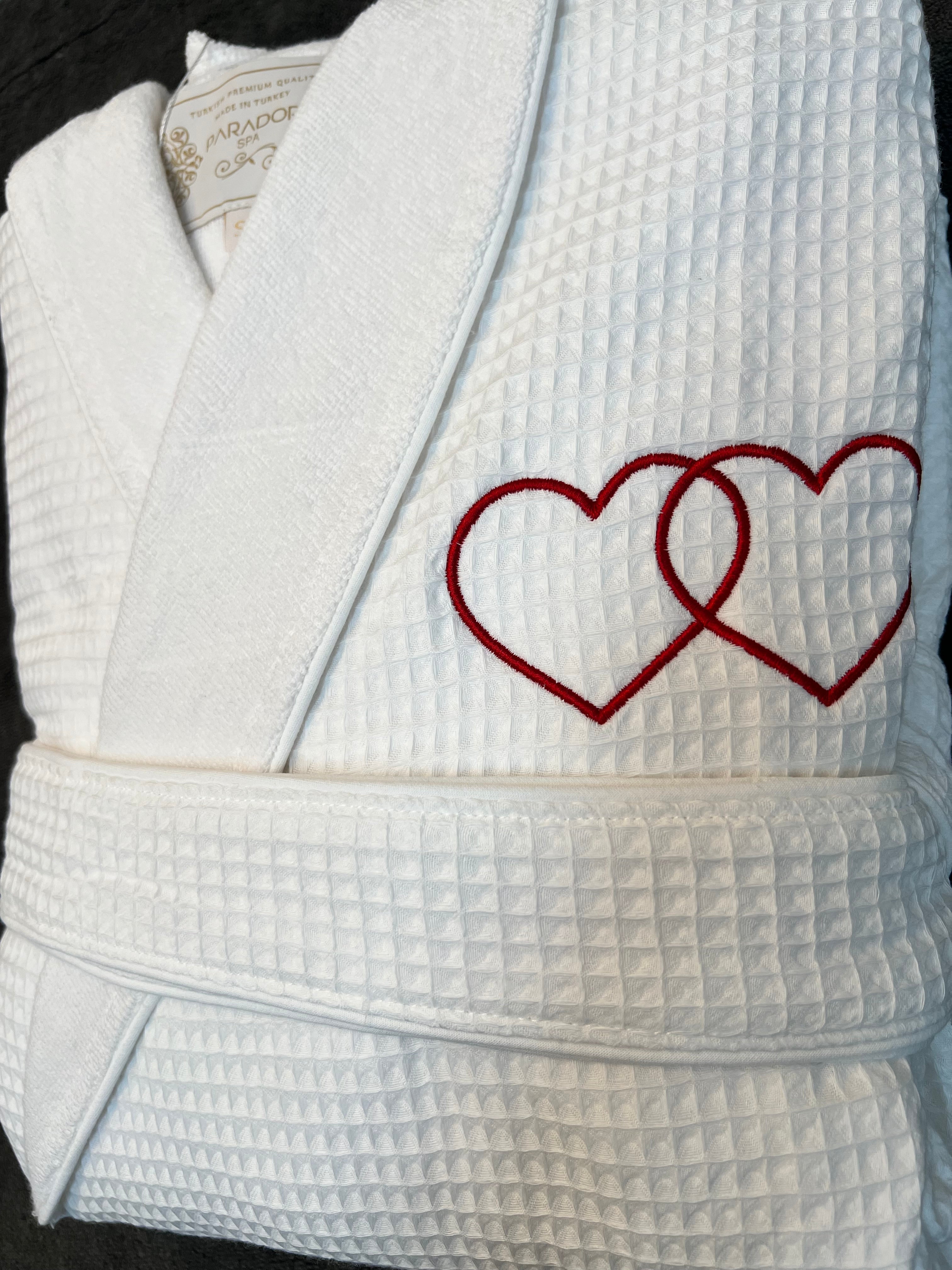Waffle Terry Embroidered Spa Robe, Made in Turkey