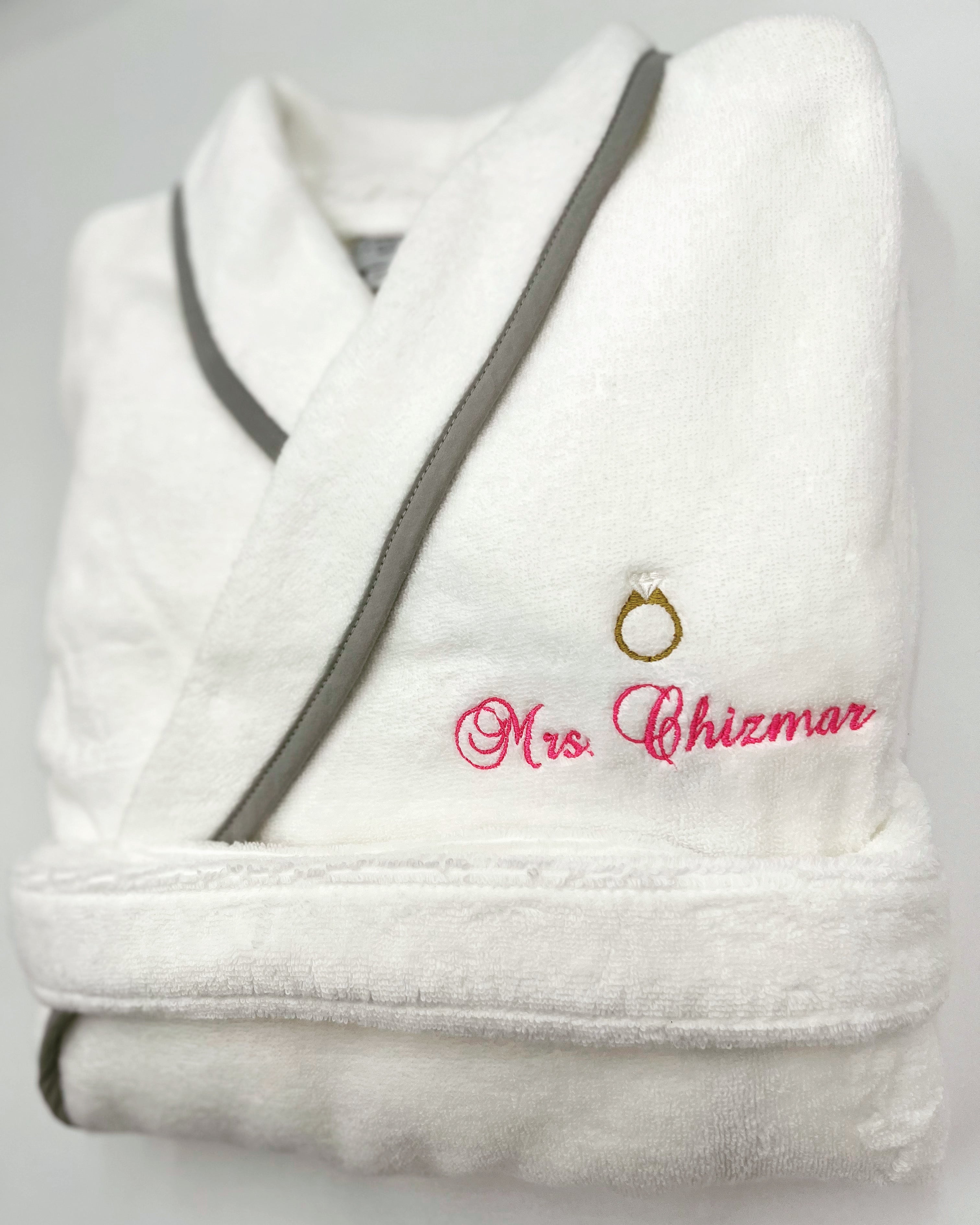 Turkish Personalized Plush Robe with Piping, Made in Turkey