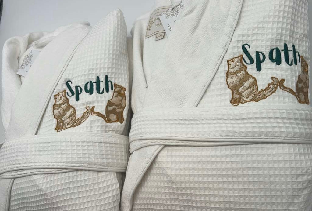 Waffle Terry Embroidered Spa Robe, Made in Turkey