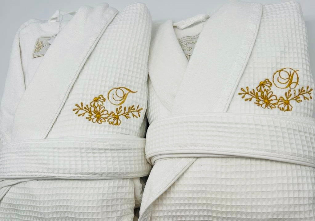 Waffle Terry Embroidered Spa Robe, Made in Turkey