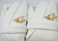 Waffle Terry Embroidered Spa Robe, Made in Turkey