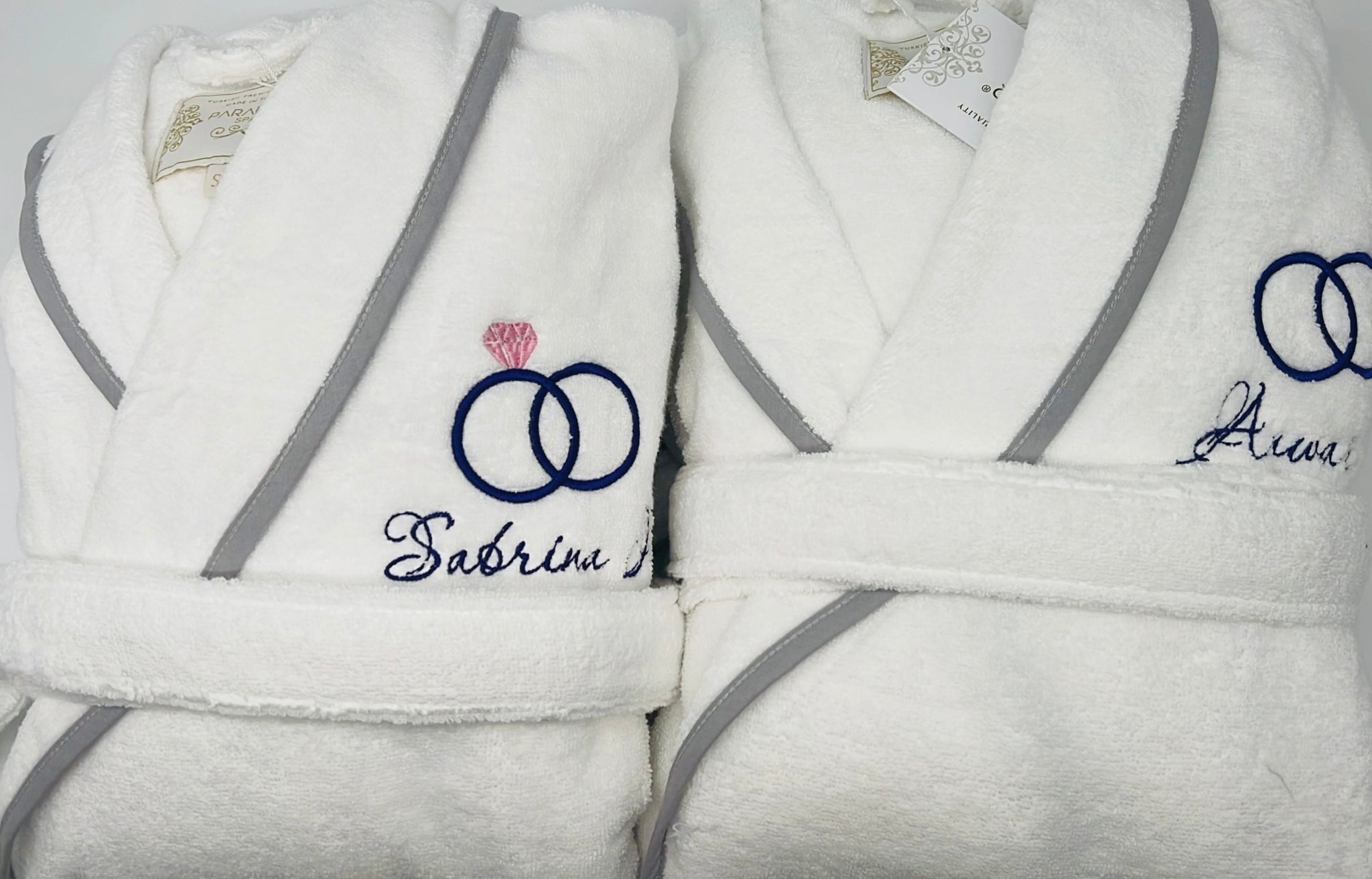 Turkish Personalized Plush Robe with Piping, Made in Turkey