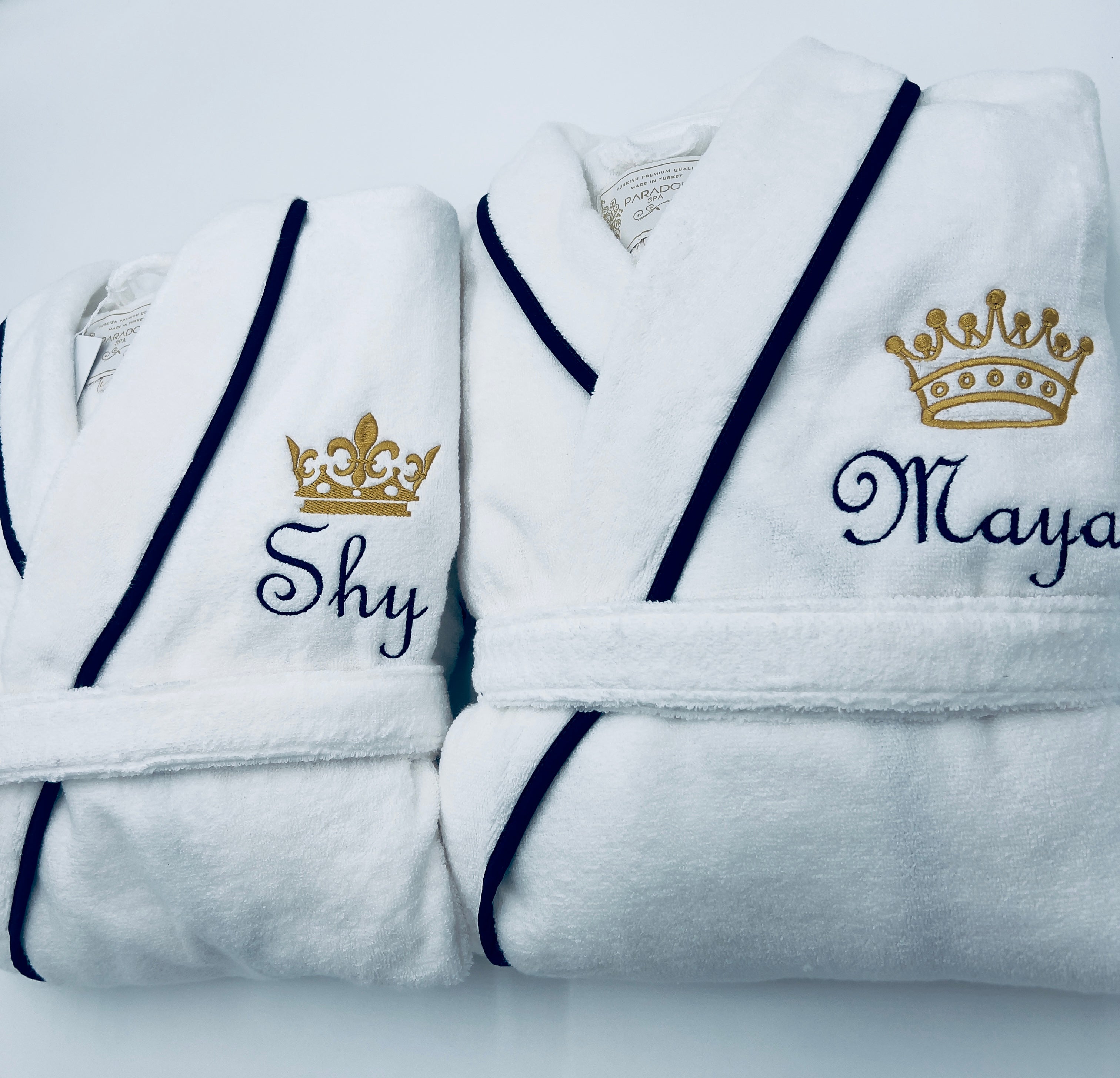 Turkish Personalized Plush Robe with Piping, Made in Turkey