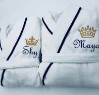 Turkish Personalized Plush Robe with Piping, Made in Turkey