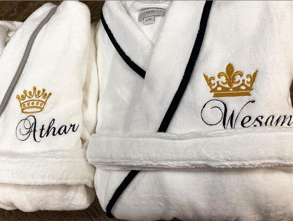 Turkish Personalized Plush Robe with Piping, Made in Turkey