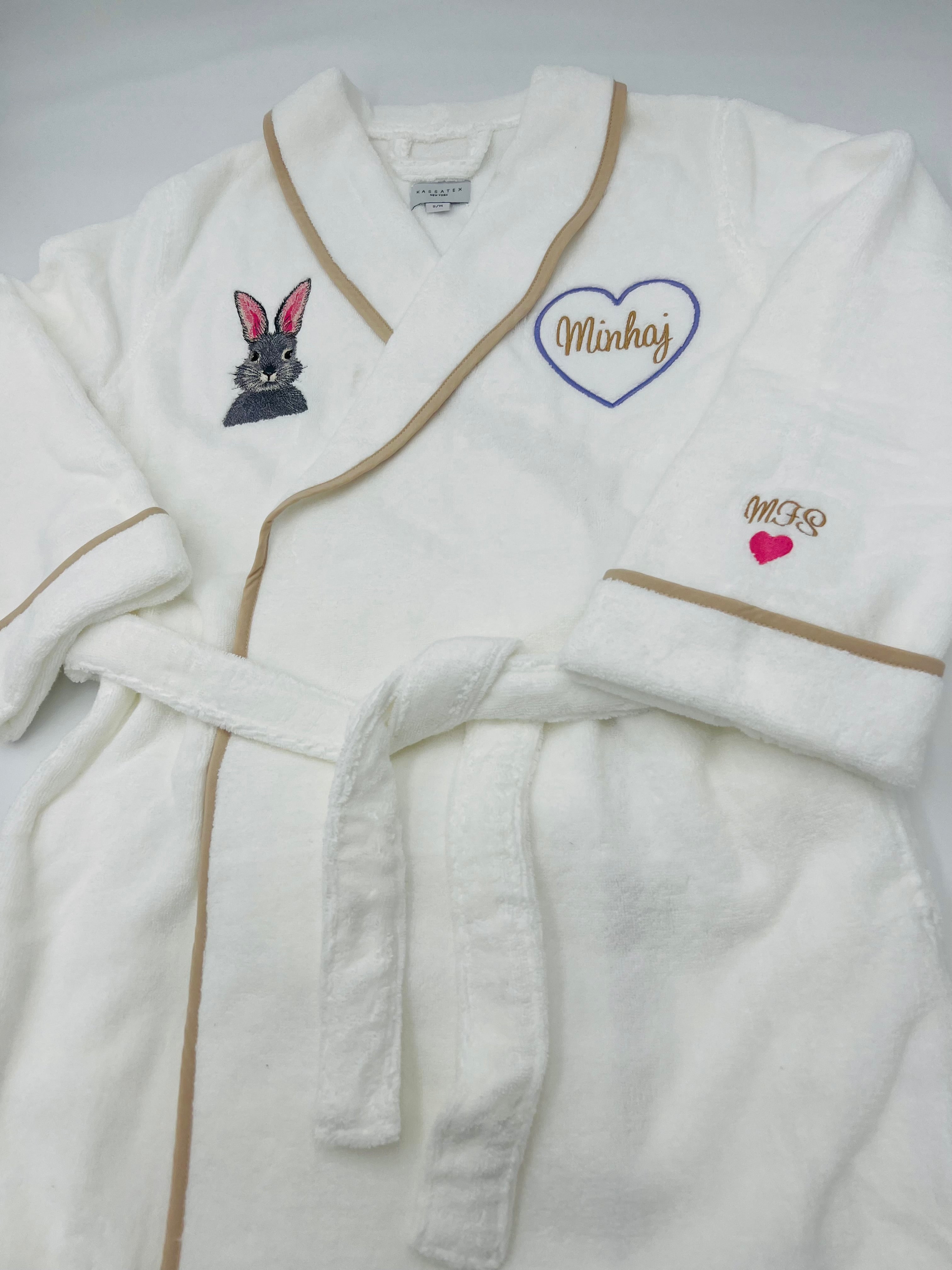 Turkish Personalized Plush Robe with Piping, Made in Turkey