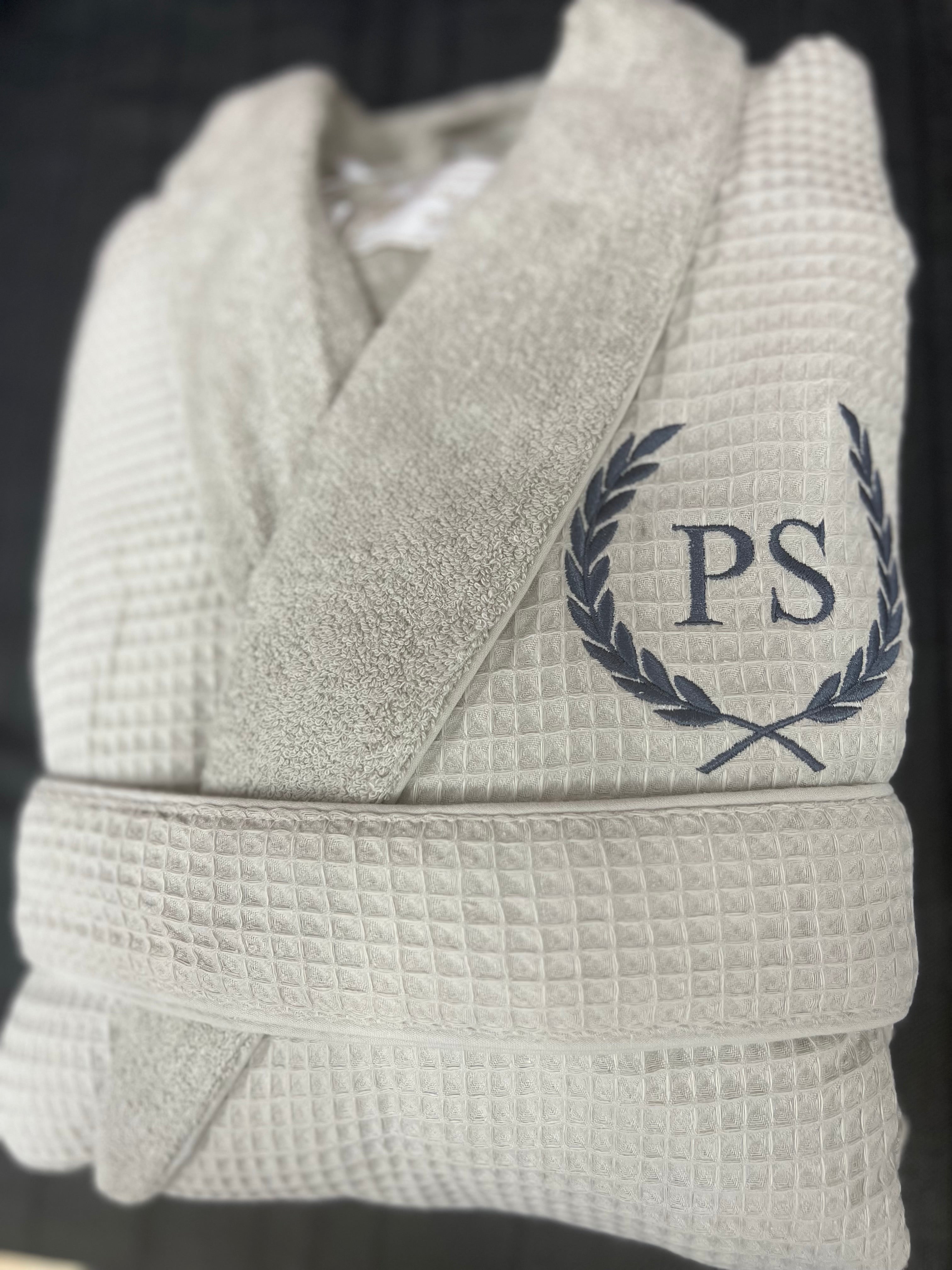 Waffle Terry Embroidered Spa Robe, Made in Turkey