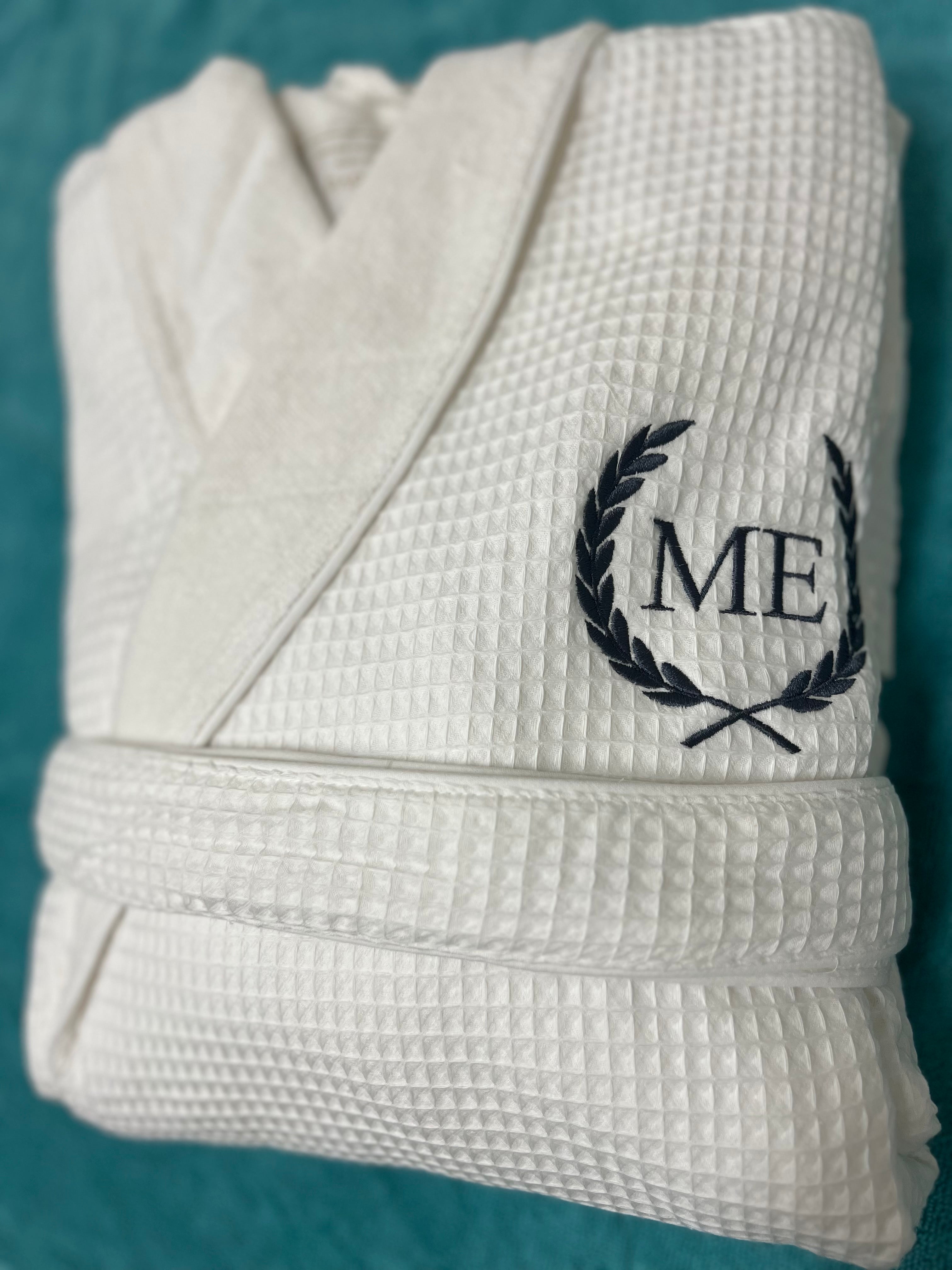 Waffle Terry Embroidered Spa Robe, Made in Turkey